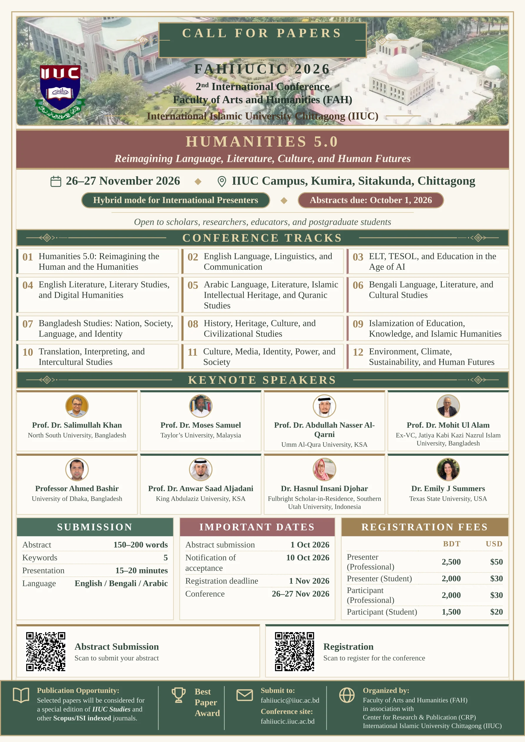 Call for papers — 2nd International Conference of the Faculty of Arts and Humanities, 26–27 November 2026